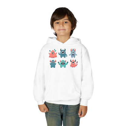 Youth Heavy Blend Hooded Sweatshirt -  Group of cute little monsters Printify