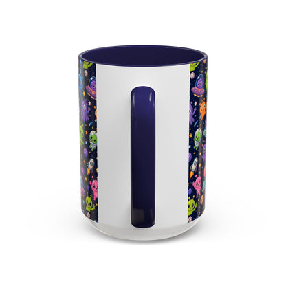 Accent Coffee Mug  (11/15 oz) - Cheerful Cartoon Alien Space
