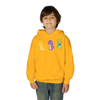 Youth Heavy Blend Hooded Sweatshirt - Colorful monsters Printify