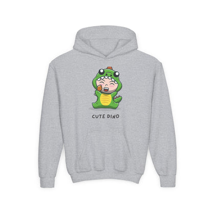 Youth Heavy Blend Hooded Sweatshirt - Green Cute Dino Printify