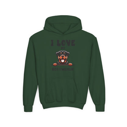 Youth Heavy Blend Hooded Sweatshirt - I love my Rottweiler Printify
