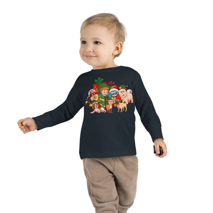 Toddler Long Sleeve Tee - Christmas with super kiddo pet friends without text - [[{"value":"Wonderwear Kid"}]]