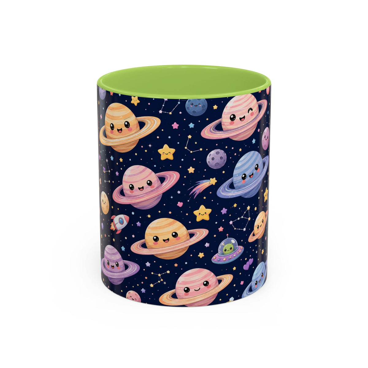 Accent Coffee Mug  (11/15 oz) - Kawaii Saturns in a Starry Space