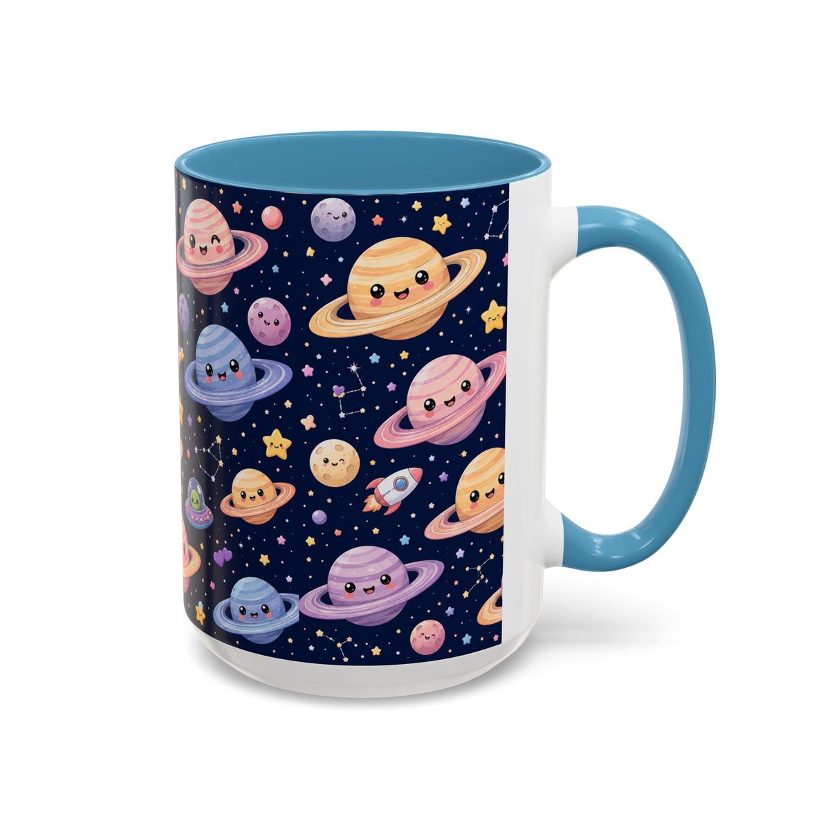 Accent Coffee Mug  (11/15 oz) - Kawaii Saturns in a Starry Space