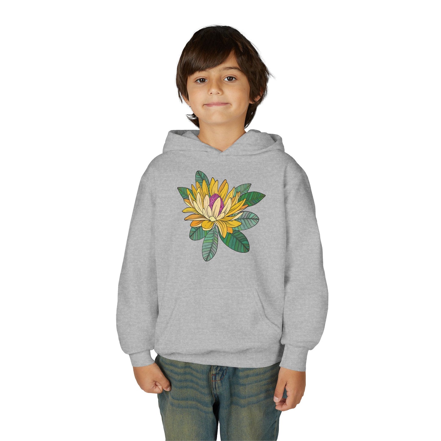 Youth Heavy Blend Hooded Sweatshirt -  Yellow flower