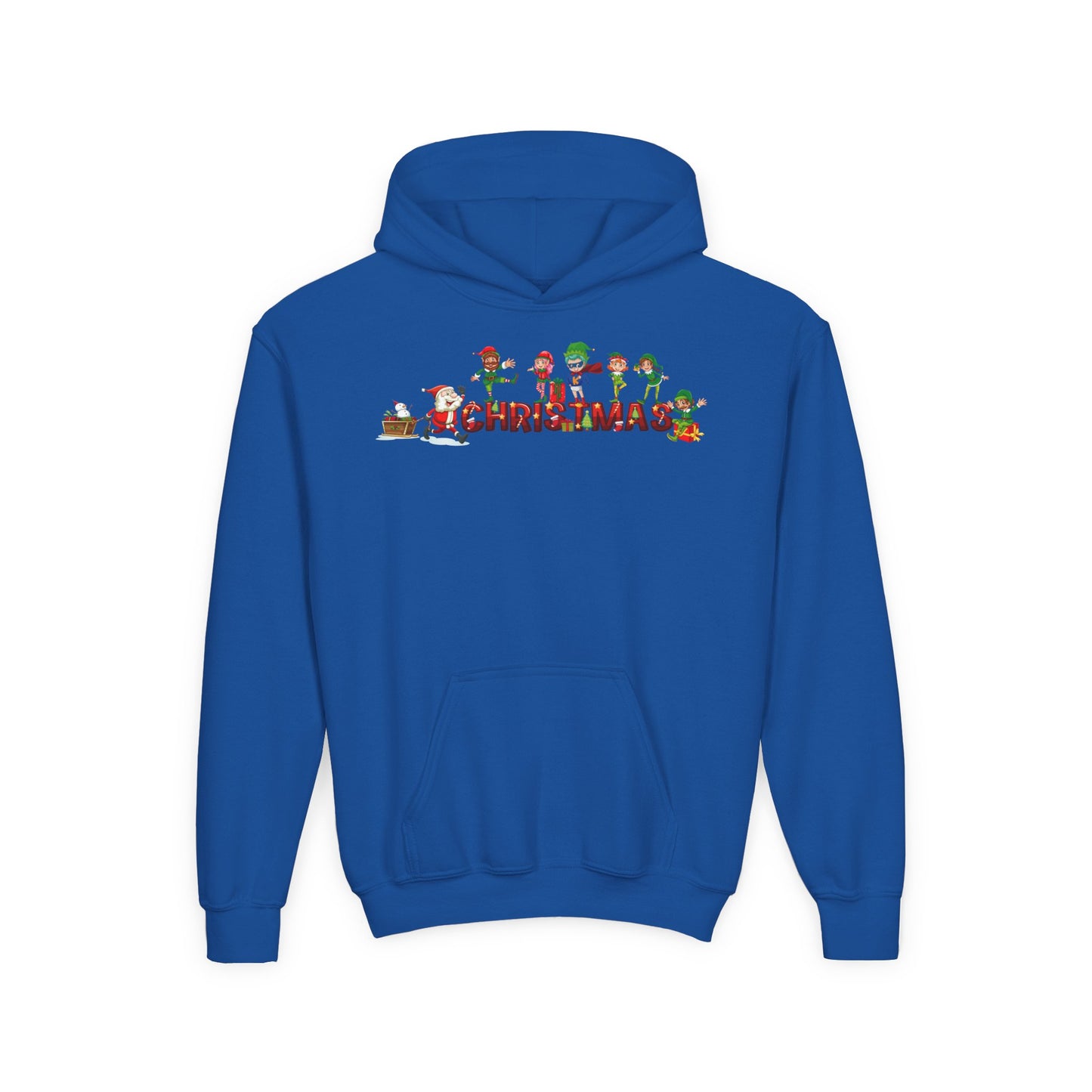 Youth Heavy Blend Hooded Sweatshirt - Christmas with santa claus and friends