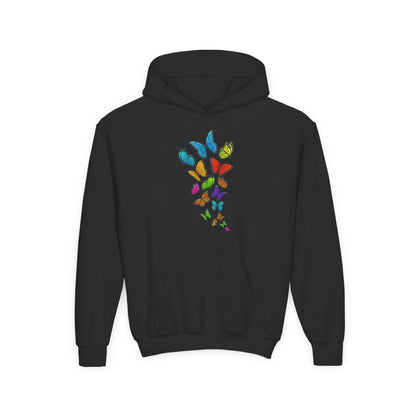 Youth Heavy Blend Hooded Sweatshirt - Group of colorful butterflies Printify