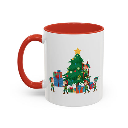 Accent Coffee Mug - Super kiddo putting gifts on christmas tree - [[{"value":"Wonderwear Kid"}]]