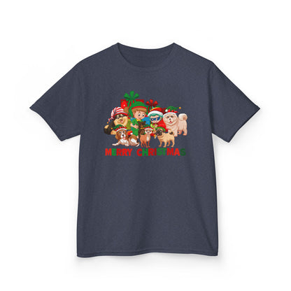 Kids Heavy Cotton™ Tee - Christmas with super kiddo pet friends with text - [[{"value":"Wonderwear Kid"}]]