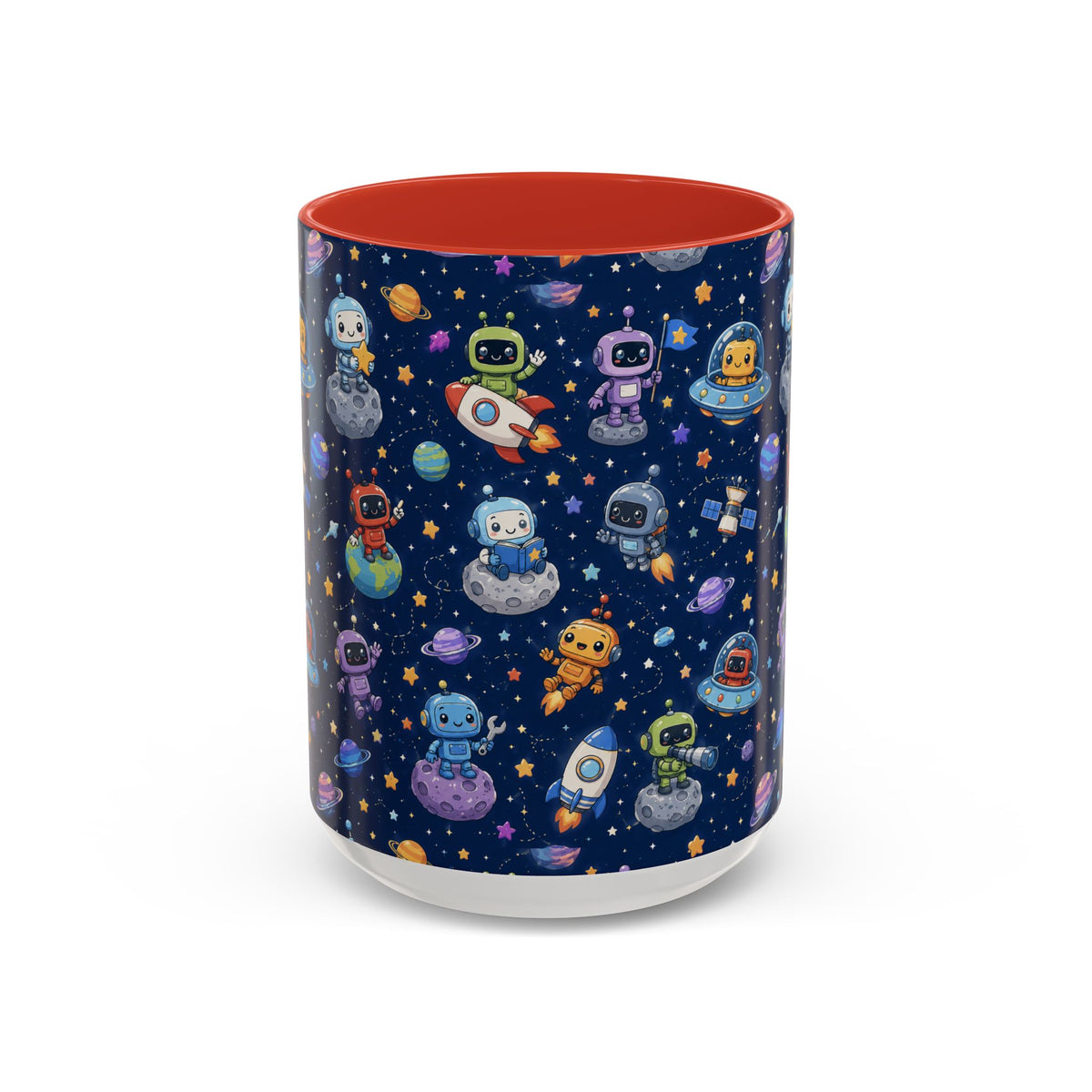 Galactic Robots Accent Coffee Mug — Cute Space Astronaut Pattern (11/15 oz)