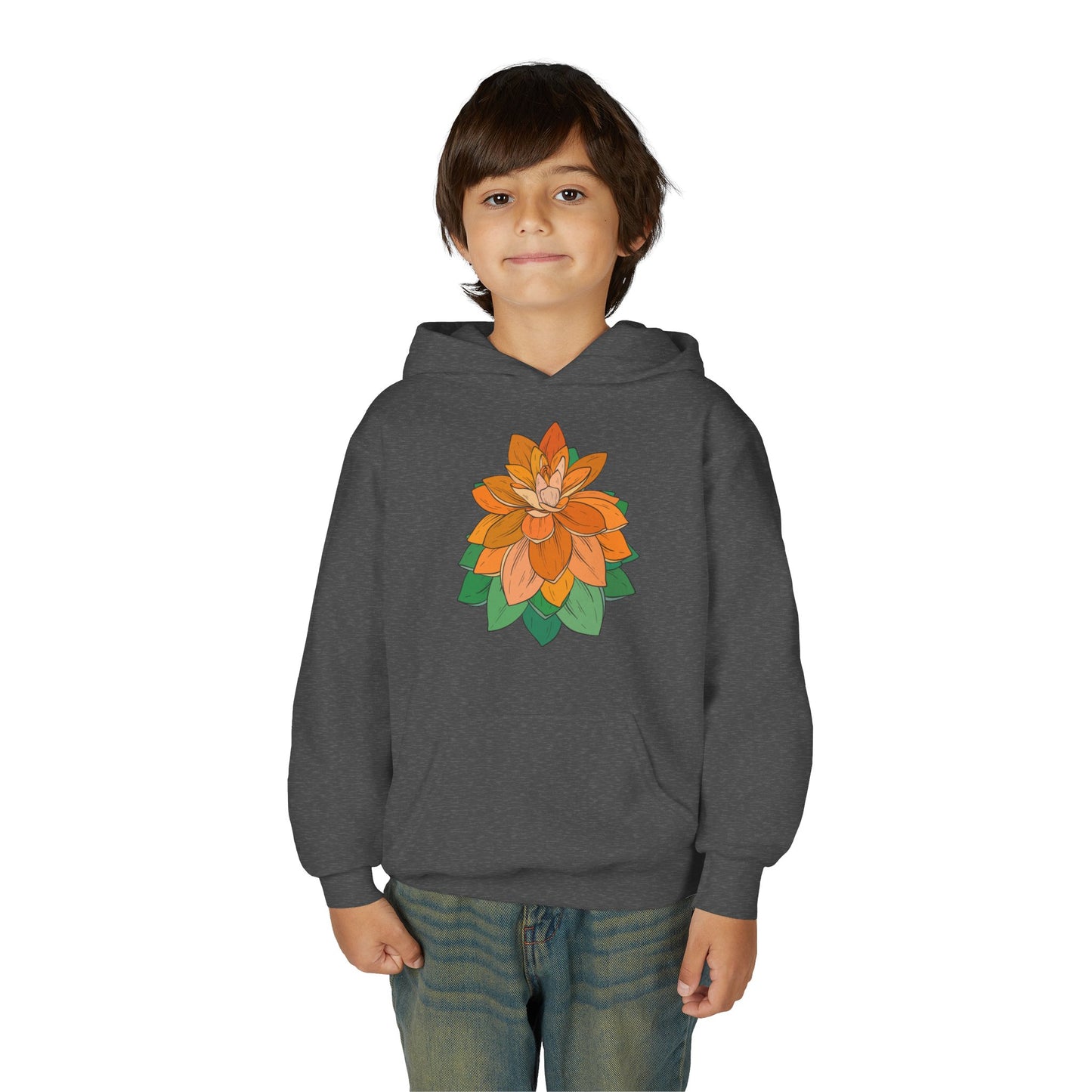 Youth Heavy Blend Hooded Sweatshirt - Orange flower