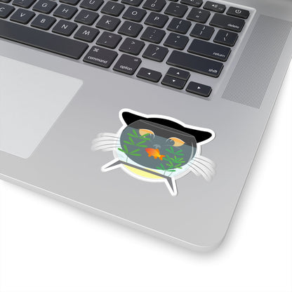 Kiss-Cut Vinyl Decals - Black cat and gold fish Printify