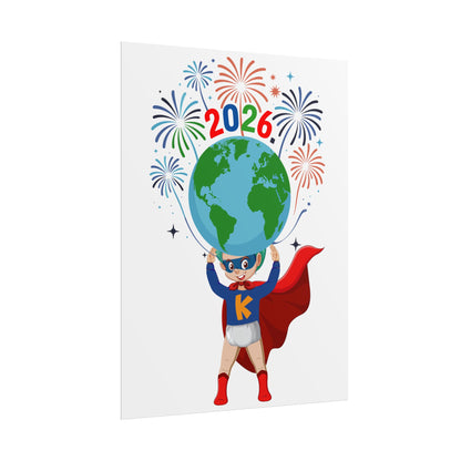 Rolled Posters - Super kiddo holding globe - [[{"value":"Wonderwear Kid"}]]