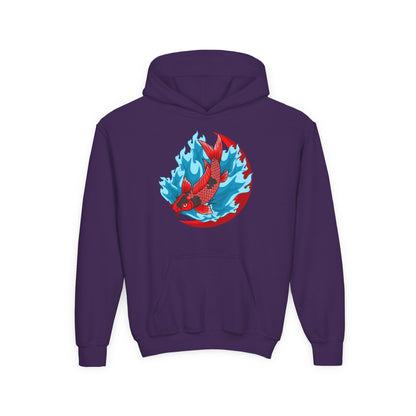 Youth Heavy Blend Hooded Sweatshirt - Red koi Printify
