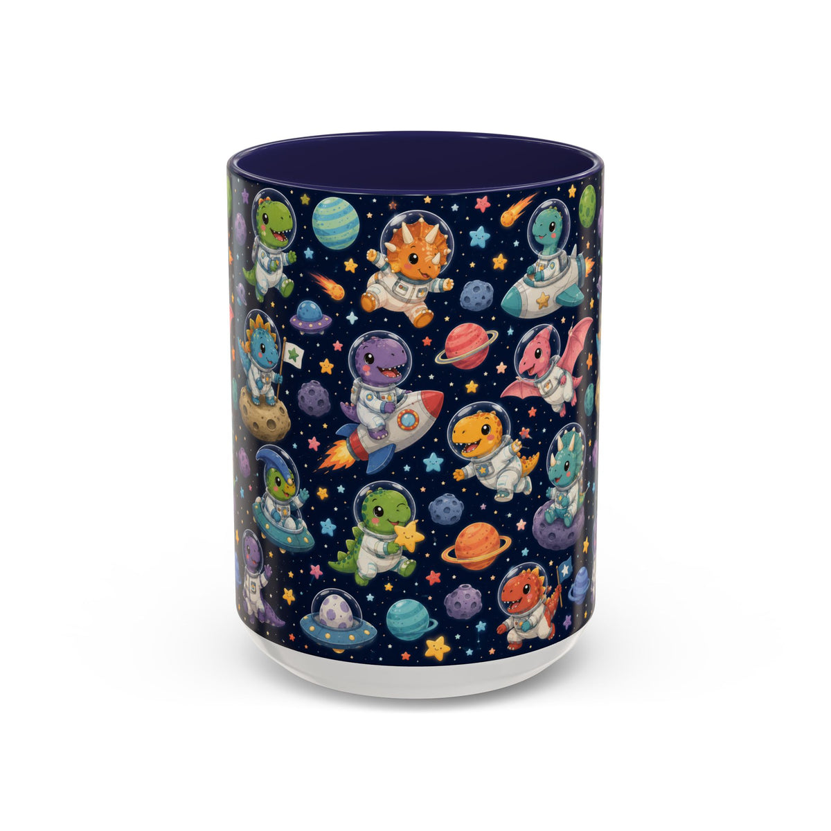 Accent Coffee Mug (11/15 oz) - Cute Dinosaur Astronaut Space