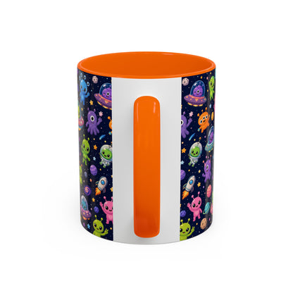 Accent Coffee Mug  (11/15 oz) - Cheerful Cartoon Alien Space