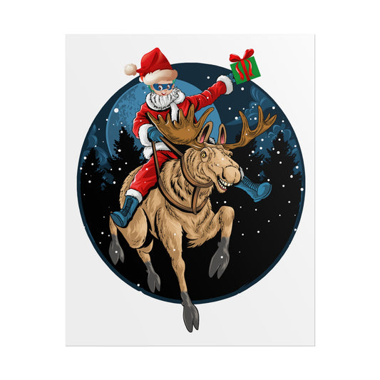 Rolled Posters - Super kiddo riding a reindeer - [[{"value":"Wonderwear Kid"}]]