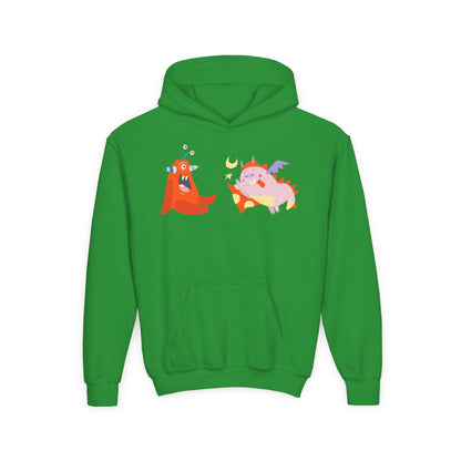 Youth Heavy Blend Hooded Sweatshirt -  Orange monsters Printify