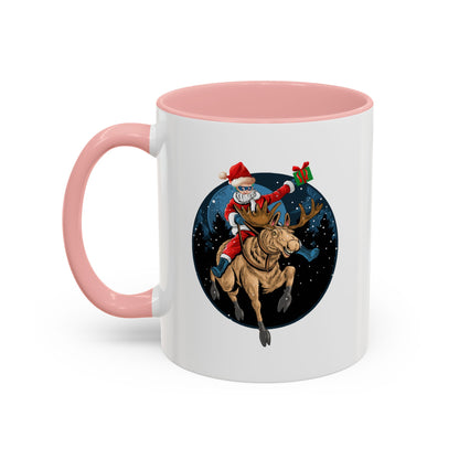 Accent Coffee Mug - Super kiddo riding a reindeer - [[{"value":"Wonderwear Kid"}]]