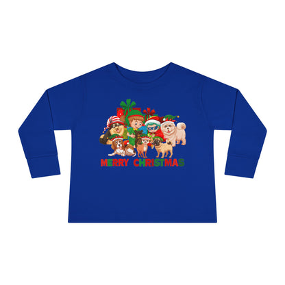 Toddler Long Sleeve Tee - Christmas with super kiddo pet friends with text - [[{"value":"Wonderwear Kid"}]]