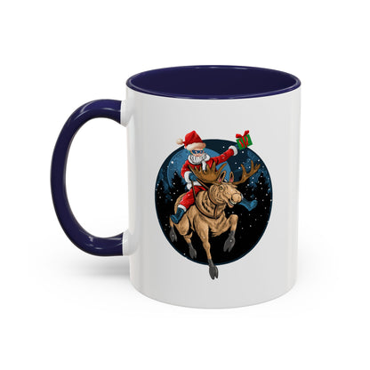 Accent Coffee Mug - Super kiddo riding a reindeer - [[{"value":"Wonderwear Kid"}]]