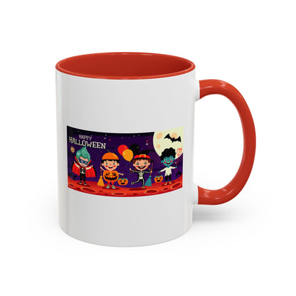 Accent Coffee Mug - Super kiddo with friends on holloween - [[{"value":"Wonderwear Kid"}]]
