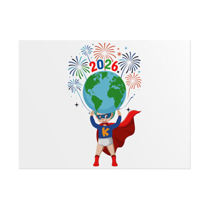 Rolled Posters - Super kiddo holding globe - [[{"value":"Wonderwear Kid"}]]