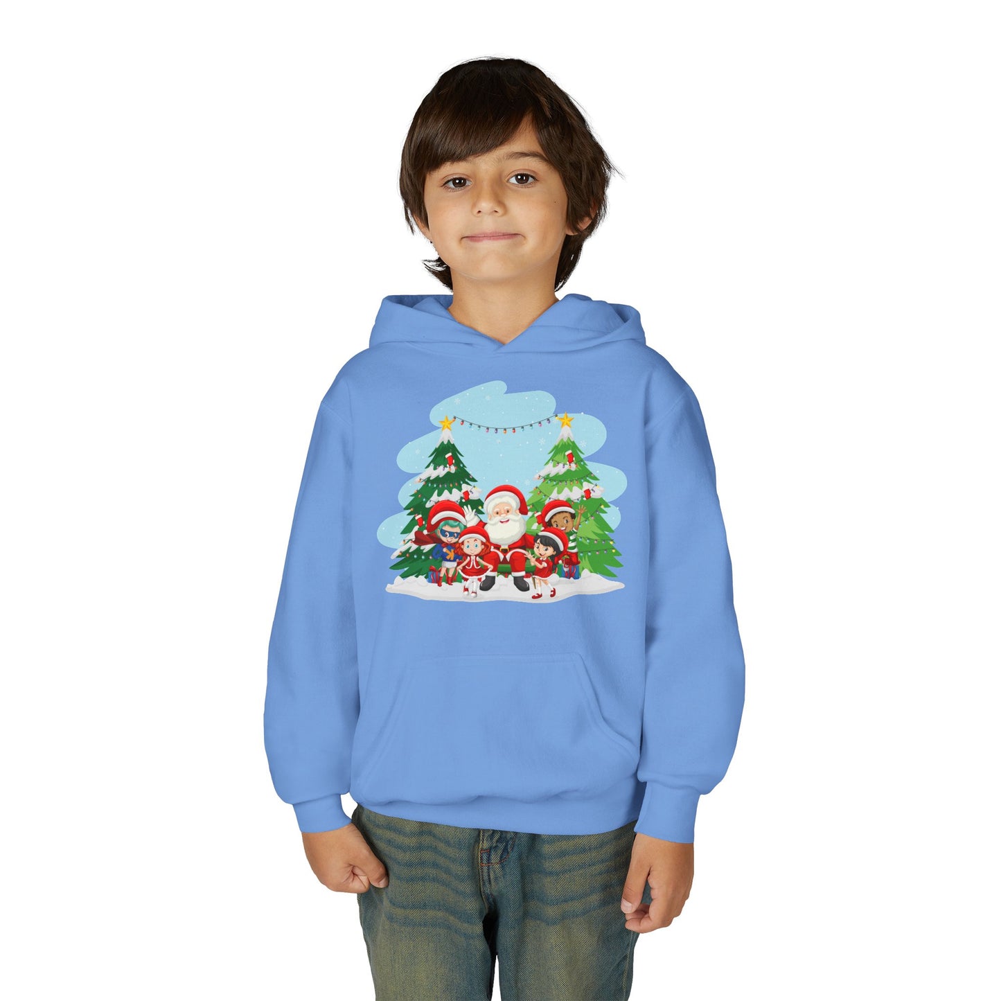 Youth Heavy Blend Hooded Sweatshirt - Super kiddo with santa claus