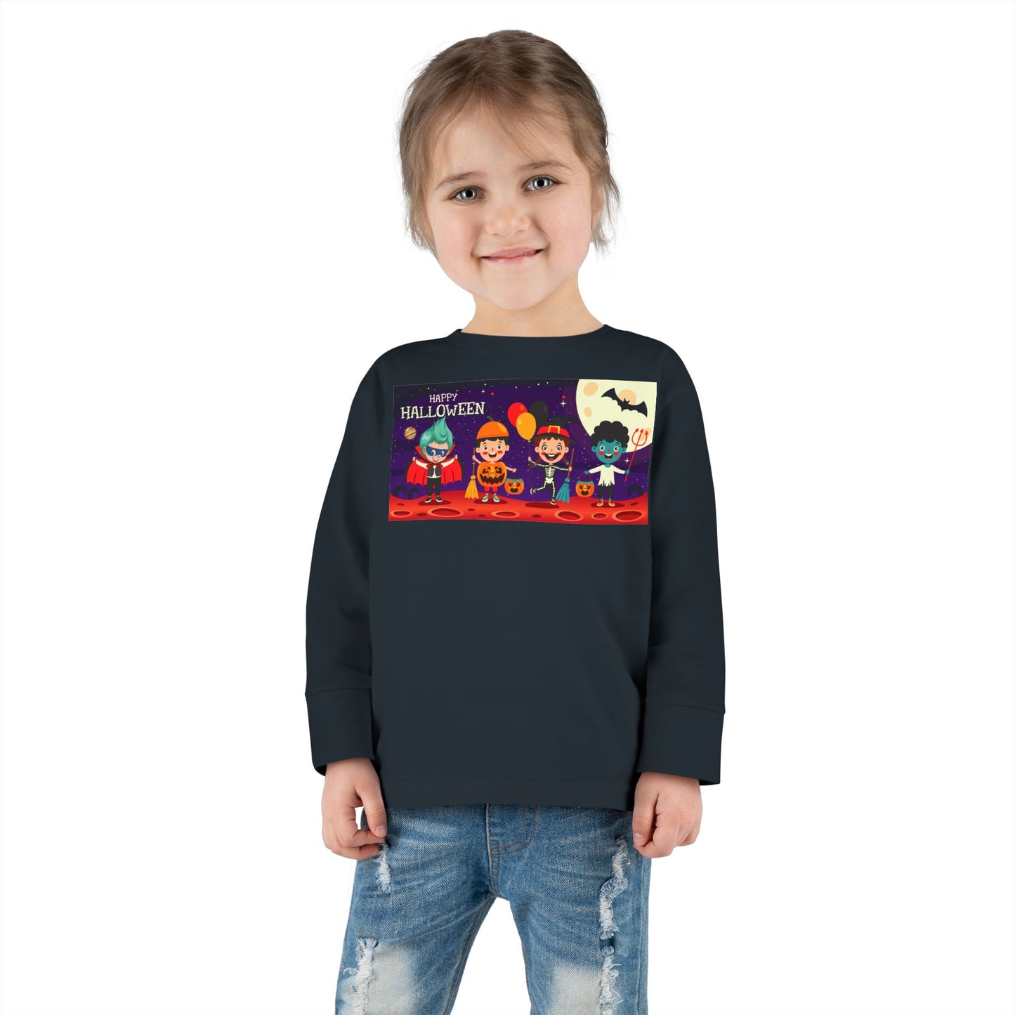 Toddler Long Sleeve Tee - Super kiddo with friends on holloween