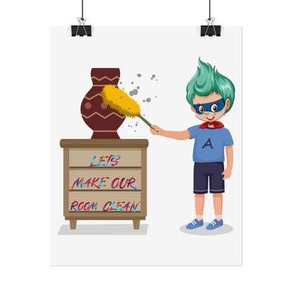 Rolled Posters - Super kiddo cleaning a vase - [[{"value":"Wonderwear Kid"}]]