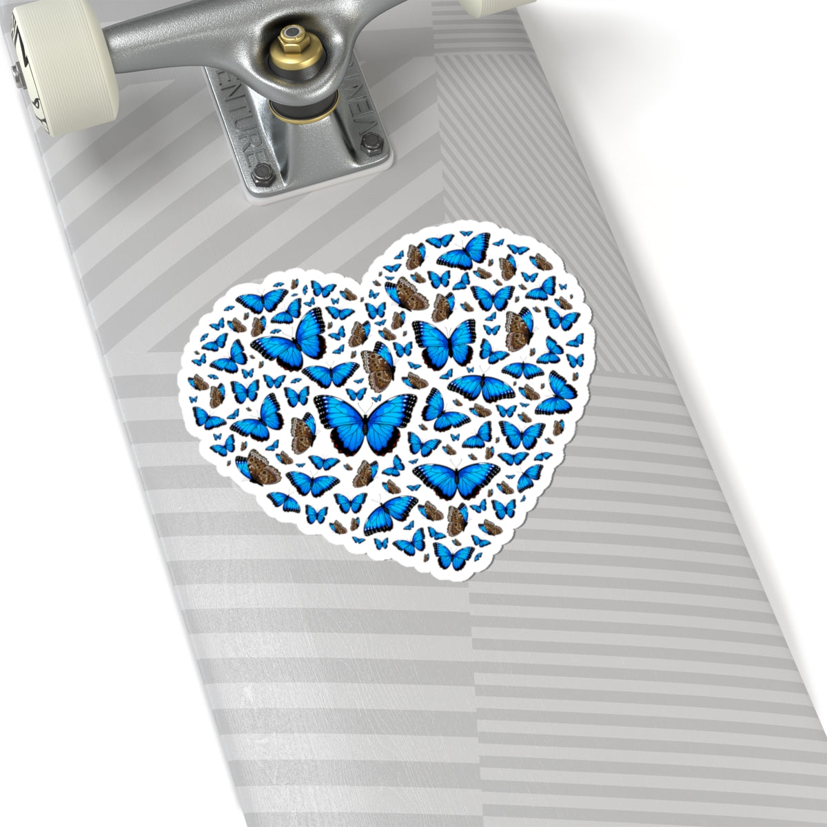 Kiss-Cut Vinyl Decals - Heart shape blue morpho butterfly