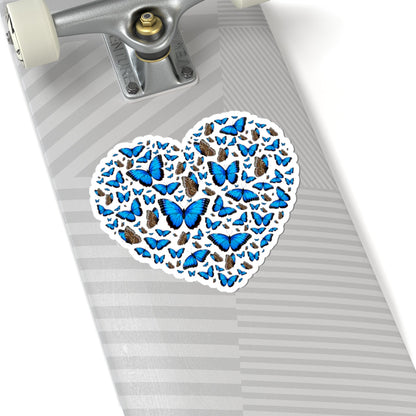 Kiss-Cut Vinyl Decals - Heart shape blue morpho butterfly Printify