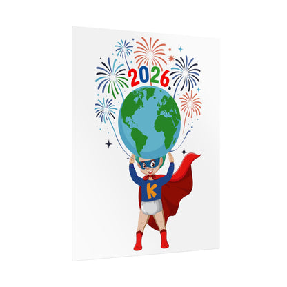 Rolled Posters - Super kiddo holding globe - [[{"value":"Wonderwear Kid"}]]