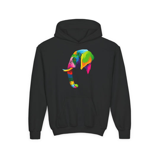Youth hoodie with adorable elephant design Printify