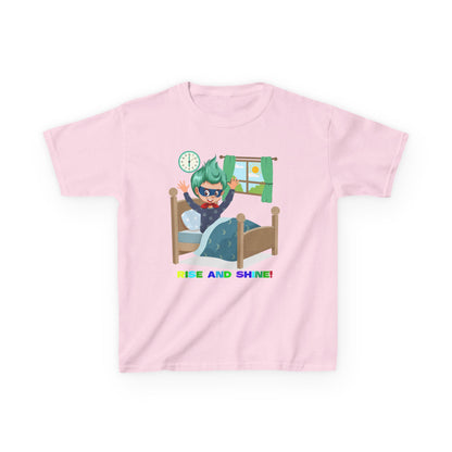 Kids Heavy Cotton™ Tee - Super kiddo teaches us to wake up early - [[{"value":"Wonderwear Kid"}]]