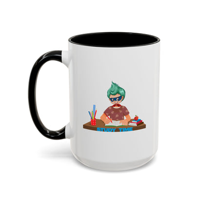 Accent Coffee Mug - Super kiddo studying - [[{"value":"Wonderwear Kid"}]]