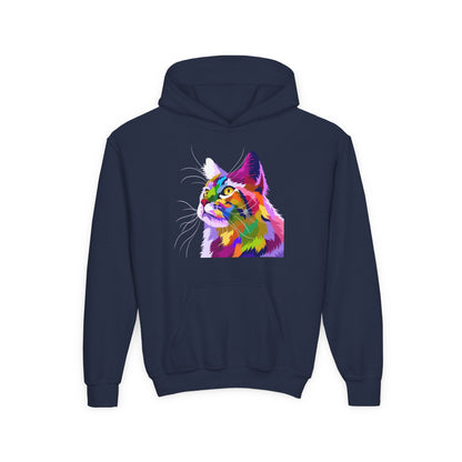 Youth hoodie with adorable cat design Printify
