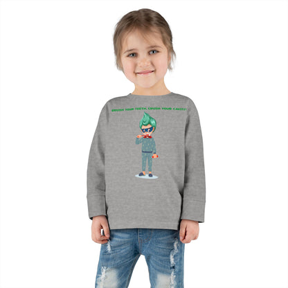 Toddler Long Sleeve Tee - Super kiddo brushing teeth - [[{"value":"Wonderwear Kid"}]]