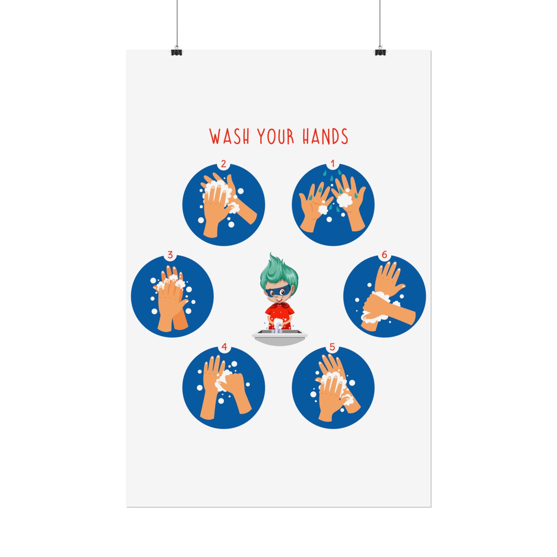 Rolled Posters - Super kiddo teaching how to wash hands - [[{"value":"Wonderwear Kid"}]]