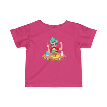 Infant Fine Jersey Tee - super kiddo eating healthy food - [[{"value":"Wonderwear Kid"}]]