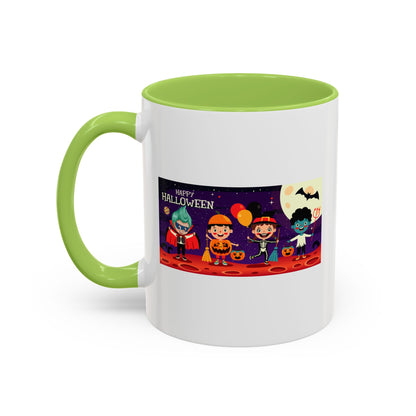 Accent Coffee Mug - Super kiddo with friends on holloween - [[{"value":"Wonderwear Kid"}]]