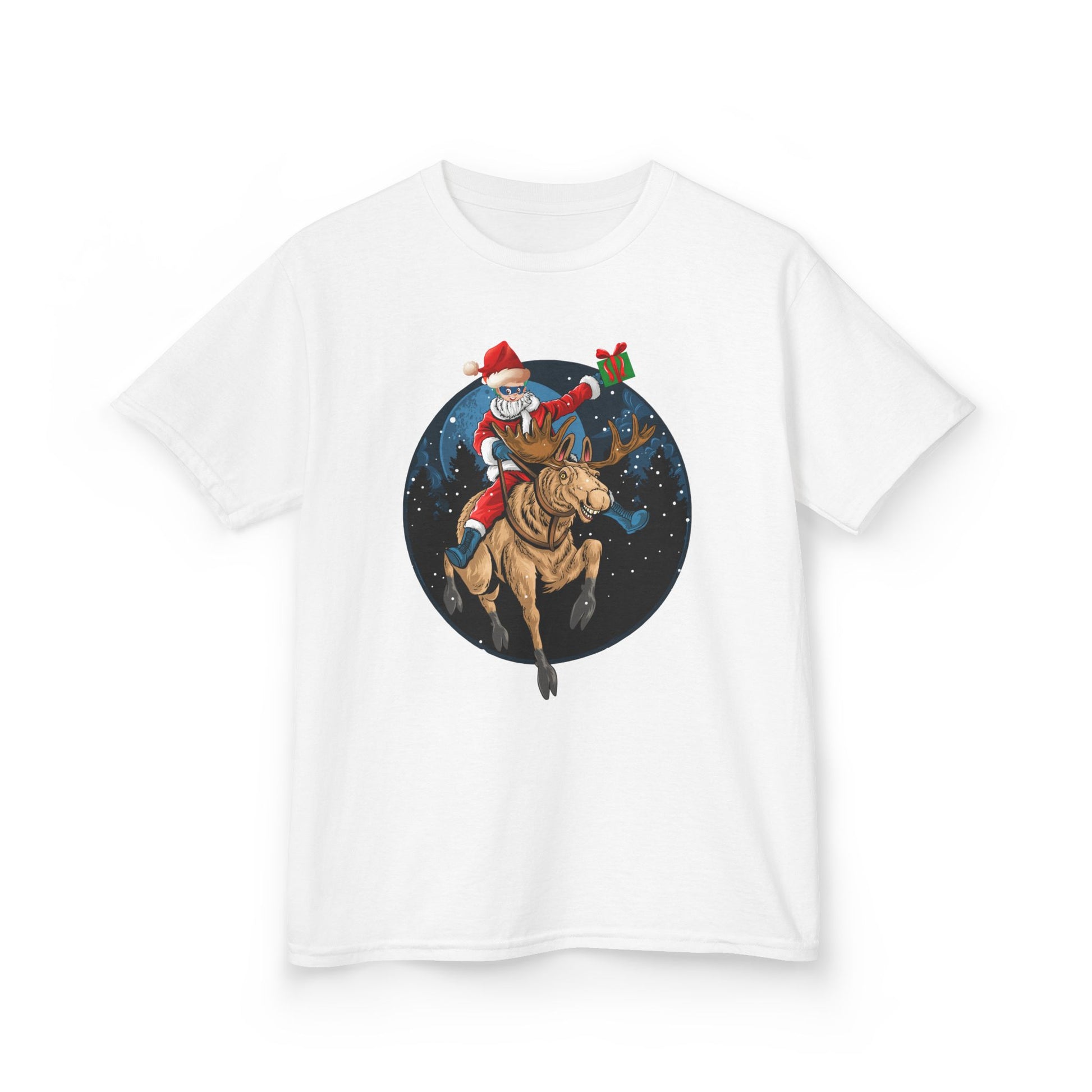 Kids Heavy Cotton™ Tee - Super kiddo riding a reindeer - [[{"value":"Wonderwear Kid"}]]