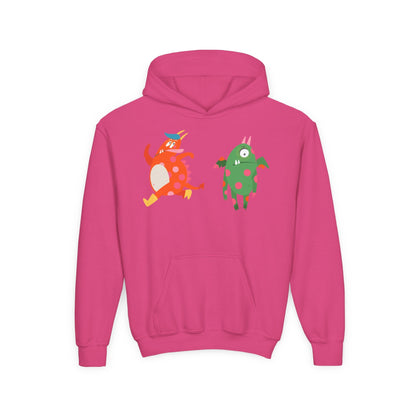 Youth Heavy Blend Hooded Sweatshirt - Monsters in action Printify