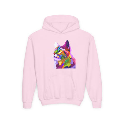 Youth hoodie with adorable cat design Printify