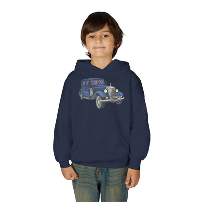 Youth Heavy Blend Hooded Sweatshirt -  vintage retro car Printify