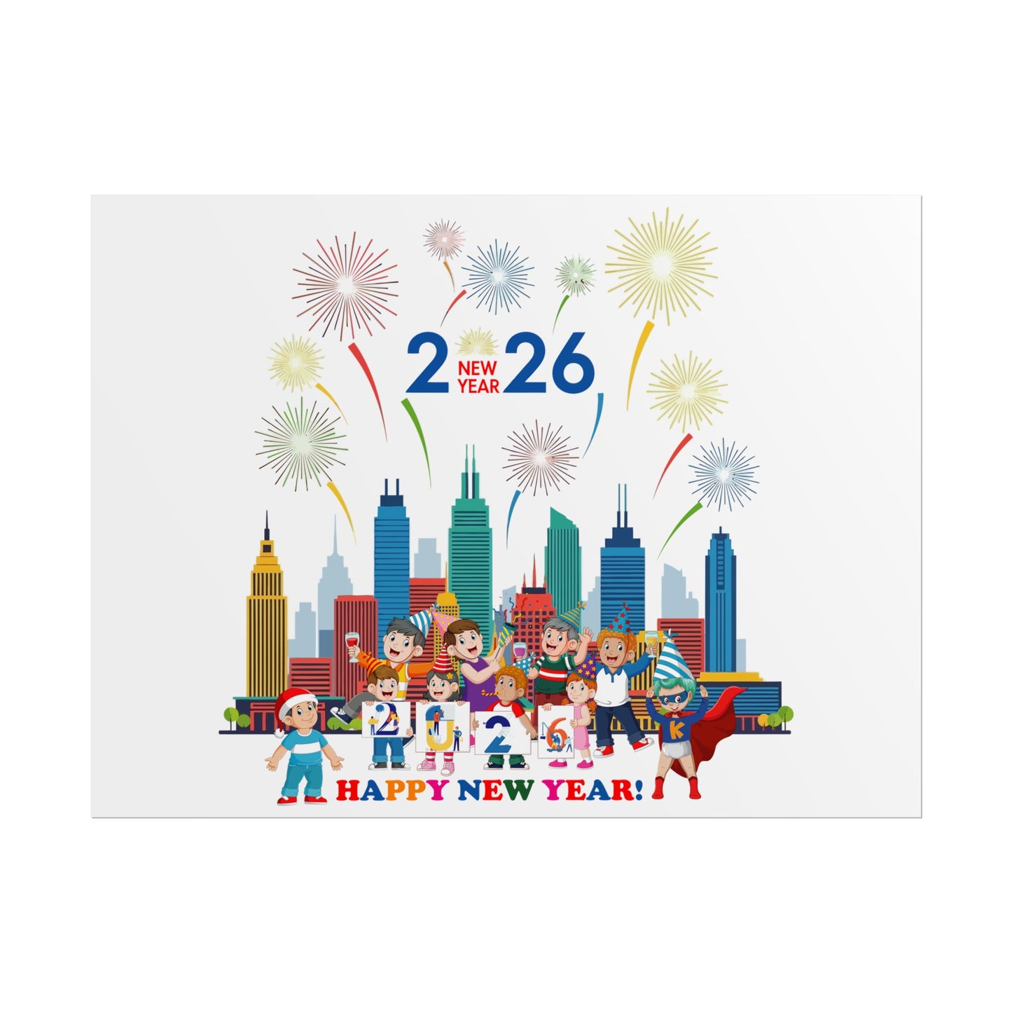 Rolled Posters - Happy new year with fireworks - [[{"value":"Wonderwear Kid"}]]