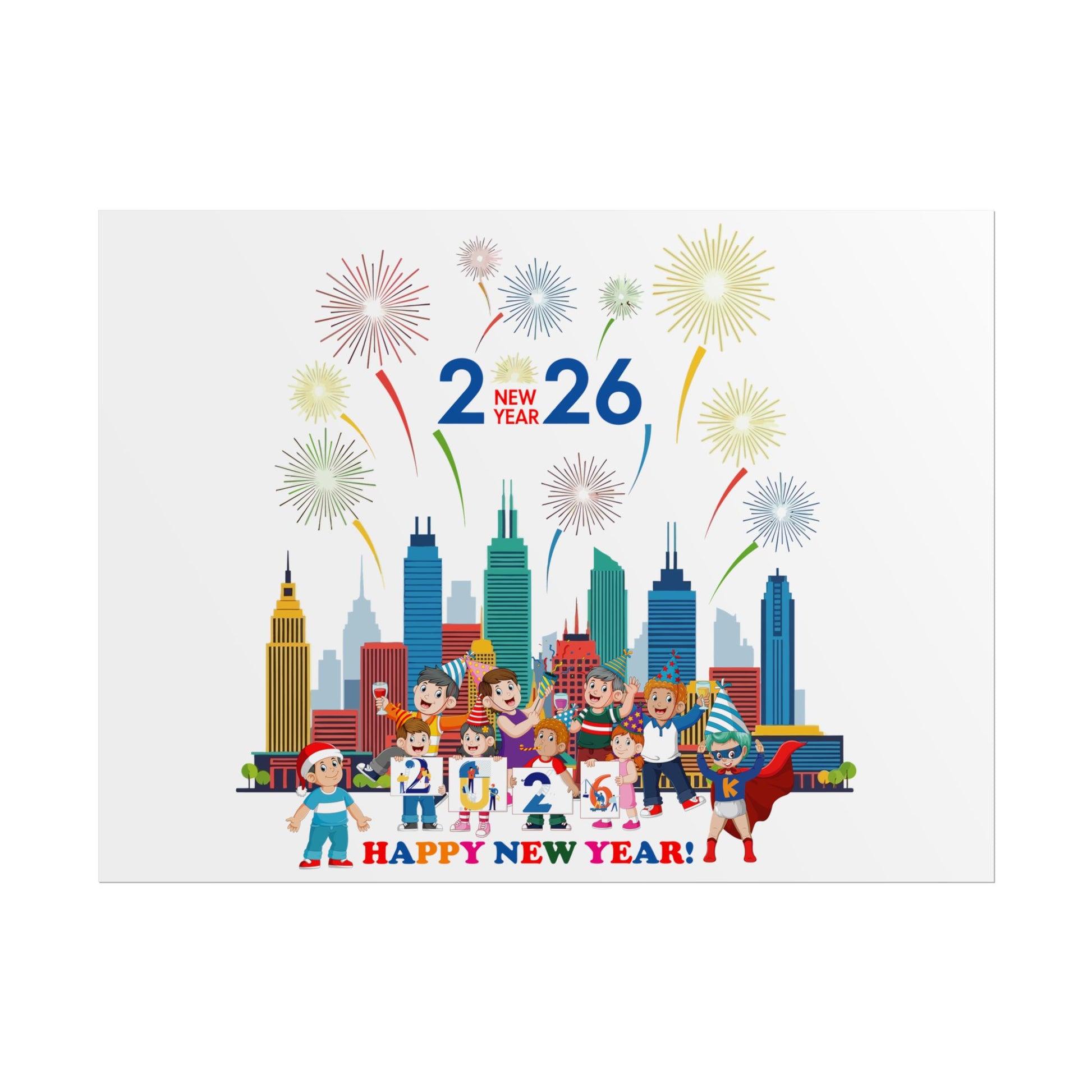 Rolled Posters - Happy new year with fireworks - [[{"value":"Wonderwear Kid"}]]