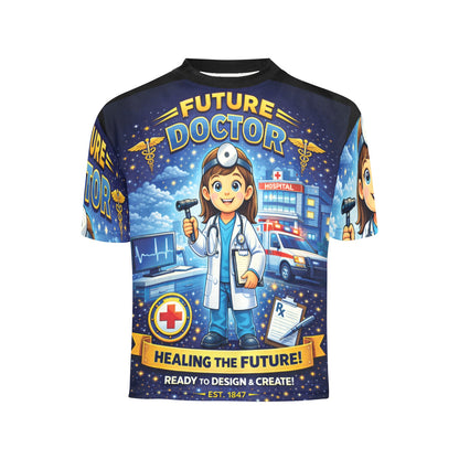 Little Kids' All Over Print Crew Neck T-Shirt - Proud to Serve - Young Patriot - Future Doctor - Female