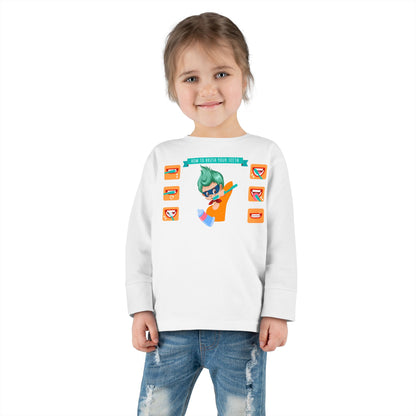 Toddler Long Sleeve Tee - Super kiddo how to brush teeth - [[{"value":"Wonderwear Kid"}]]