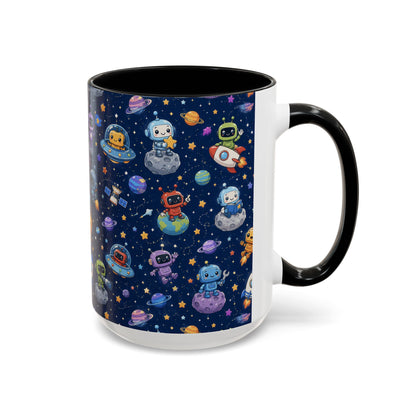 Galactic Robots Accent Coffee Mug — Cute Space Astronaut Pattern (11/15 oz)